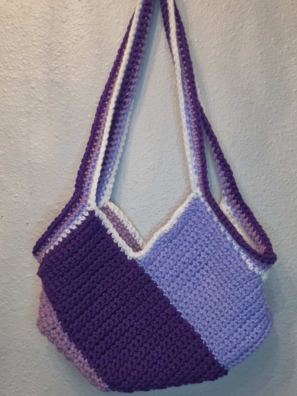 Handcrafted Purple Crochet Shoulder Bag - Stylish Two-Tone Design